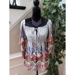 Venus Women's Multicolor Polyester Casual V-Neck Long Sleeve Top Blouse Medium